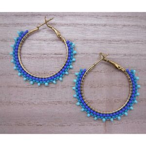 Earrings Beaded Gold Hoops Teals